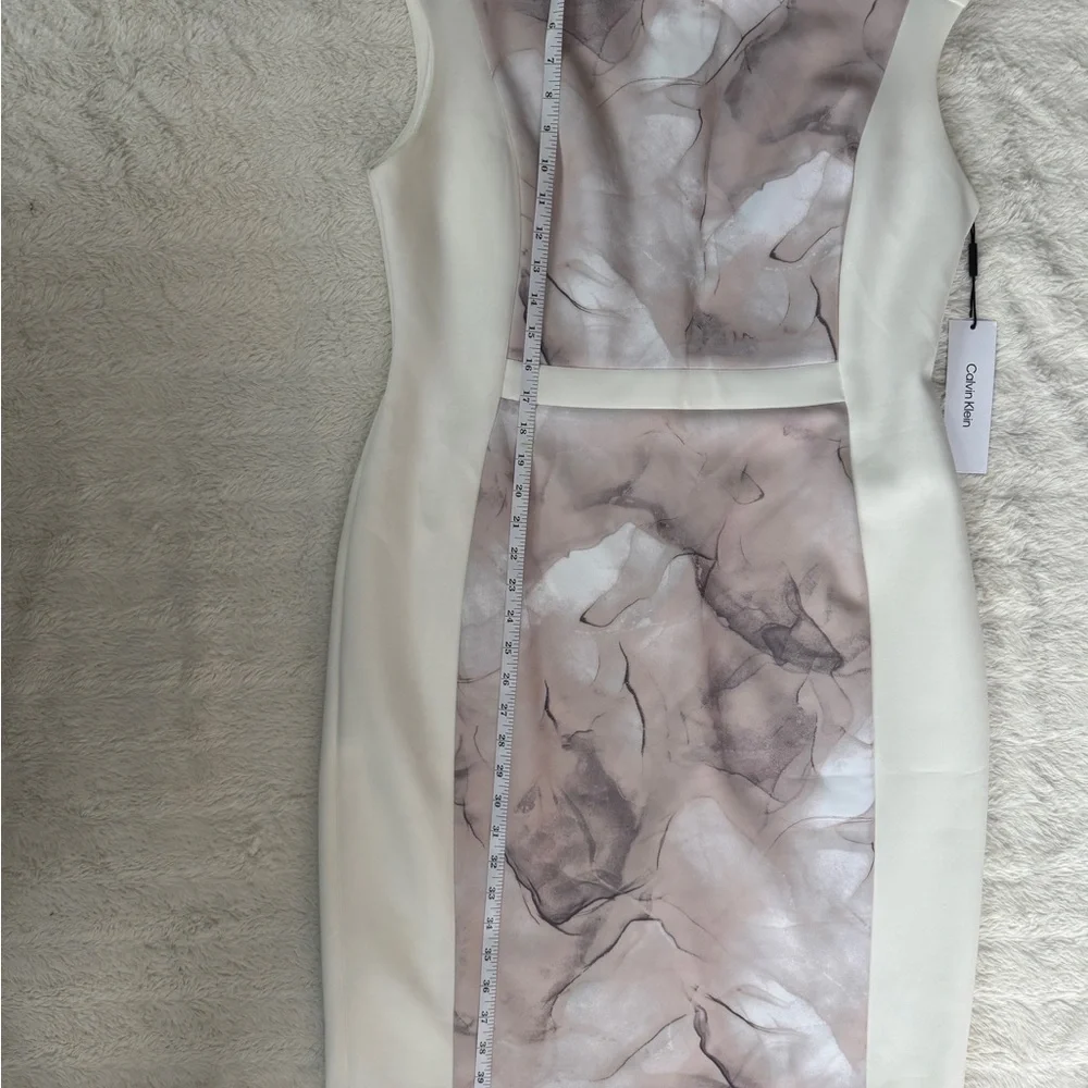 NWT Calvin Klein Marble Print Midi Dress - Cream and Gray - Picture 7 of 10